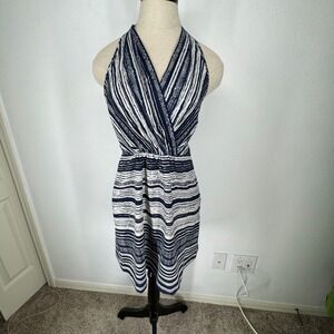 Athleta Striped Halter Mini Dress Smocked Boho Women Small Navy Coastal Vacation